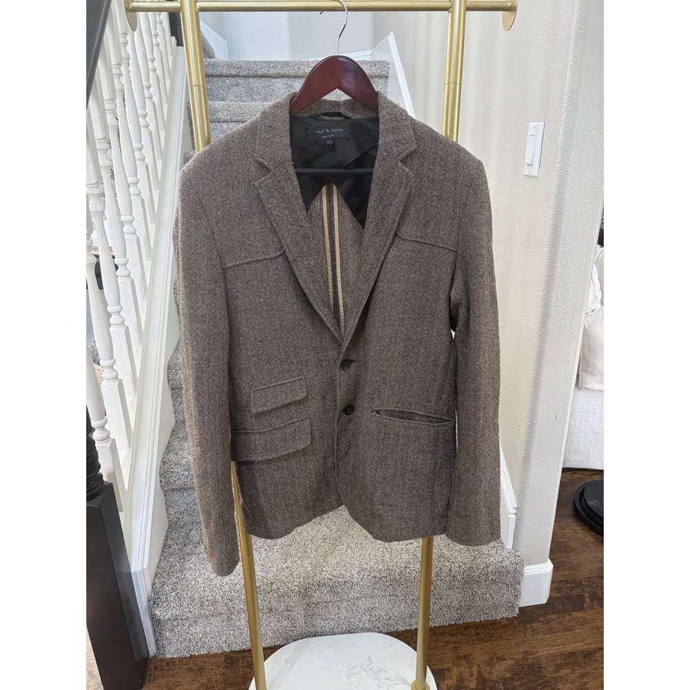 Rag & Bone Sport Coat Men 38 Brown Blazer Wool Tweed Herringbone Classic